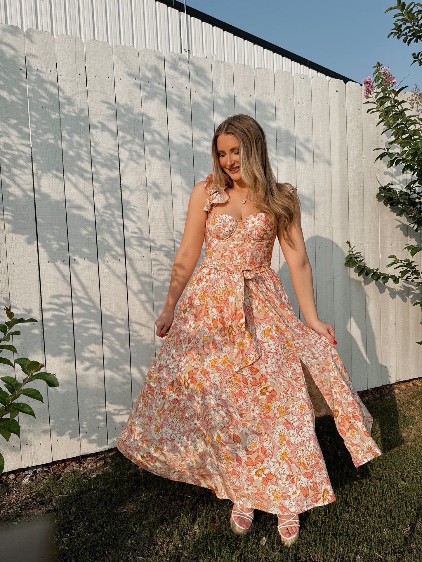 Daphne Corset Maxi Dress - Pink/Yellow Multi - The Pretty Peach