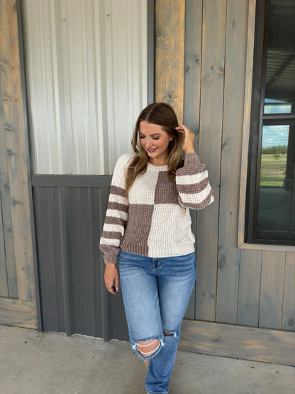 Shaina Colorblock Checkered Sweater - Mocha