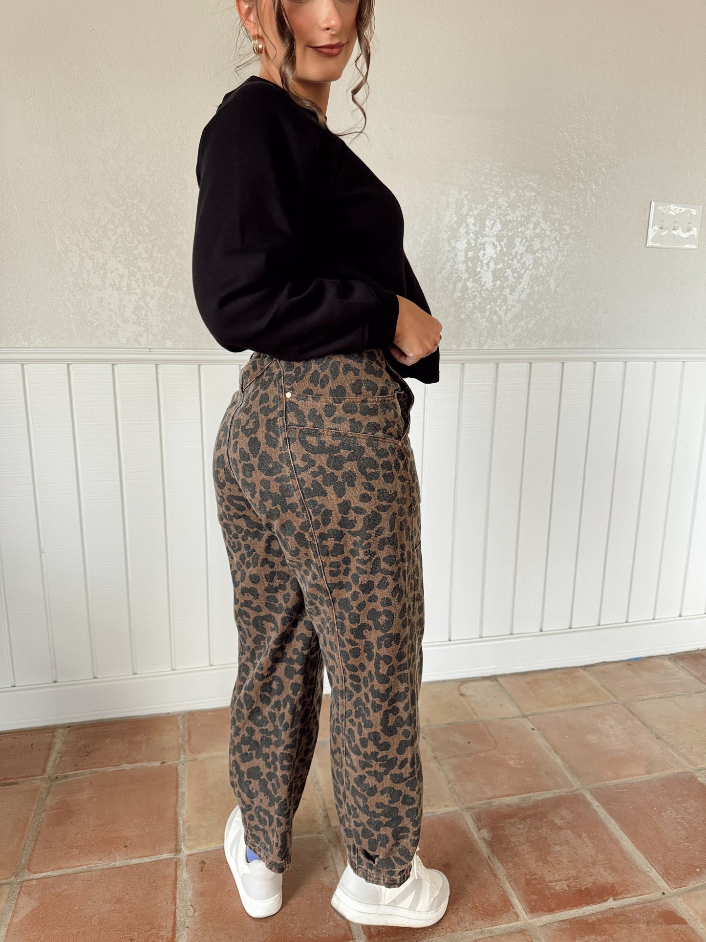 Olivia Leopard Barrel Jeans - Brown