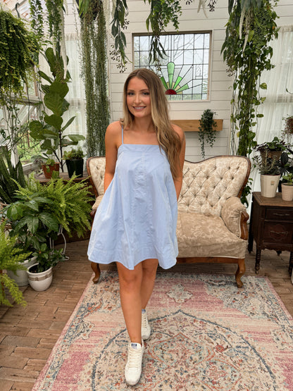 Colleen Contrast Stitch Mini Dress - Chambray - The Pretty Peach