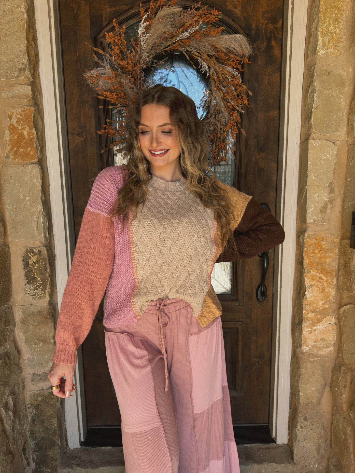 Sunday Lover Colorblock Sweater - Pink/Mocha