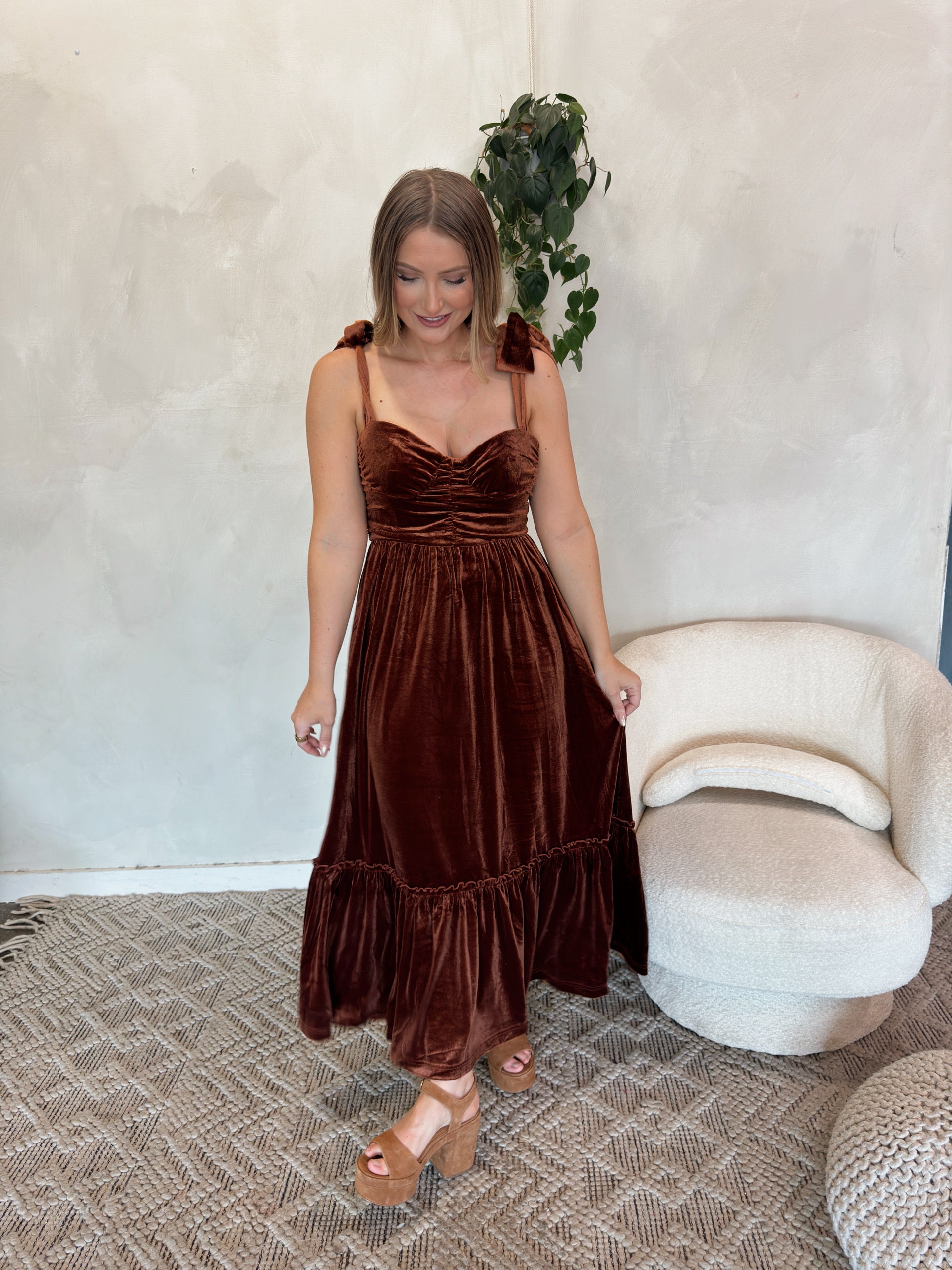 Rae Velvet Midi Dress - Multiple Colors Rust / M Rae Velvet Midi Dress - Multiple Colors Rust / M