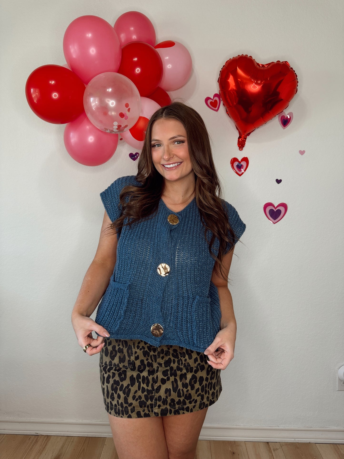 Riley Gold Button Sweater Vest - Dusty Blue