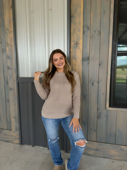 Miles Long Sleeve Waffle Sweater - Light Mocha