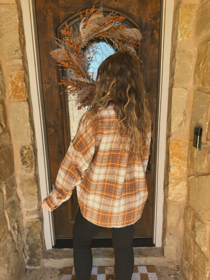 Pumpkin Patch Plaid Shacket - Brown Multi