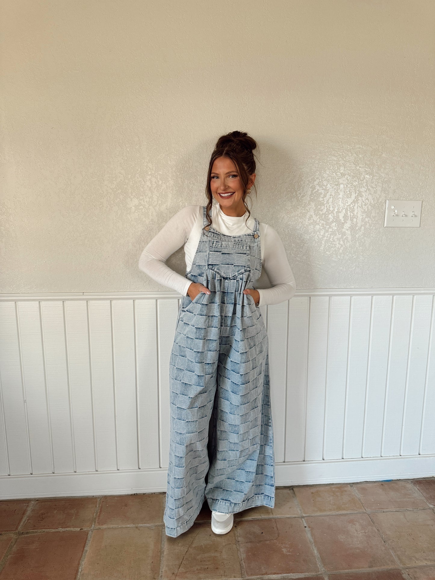 Checkered Overalls - Denim