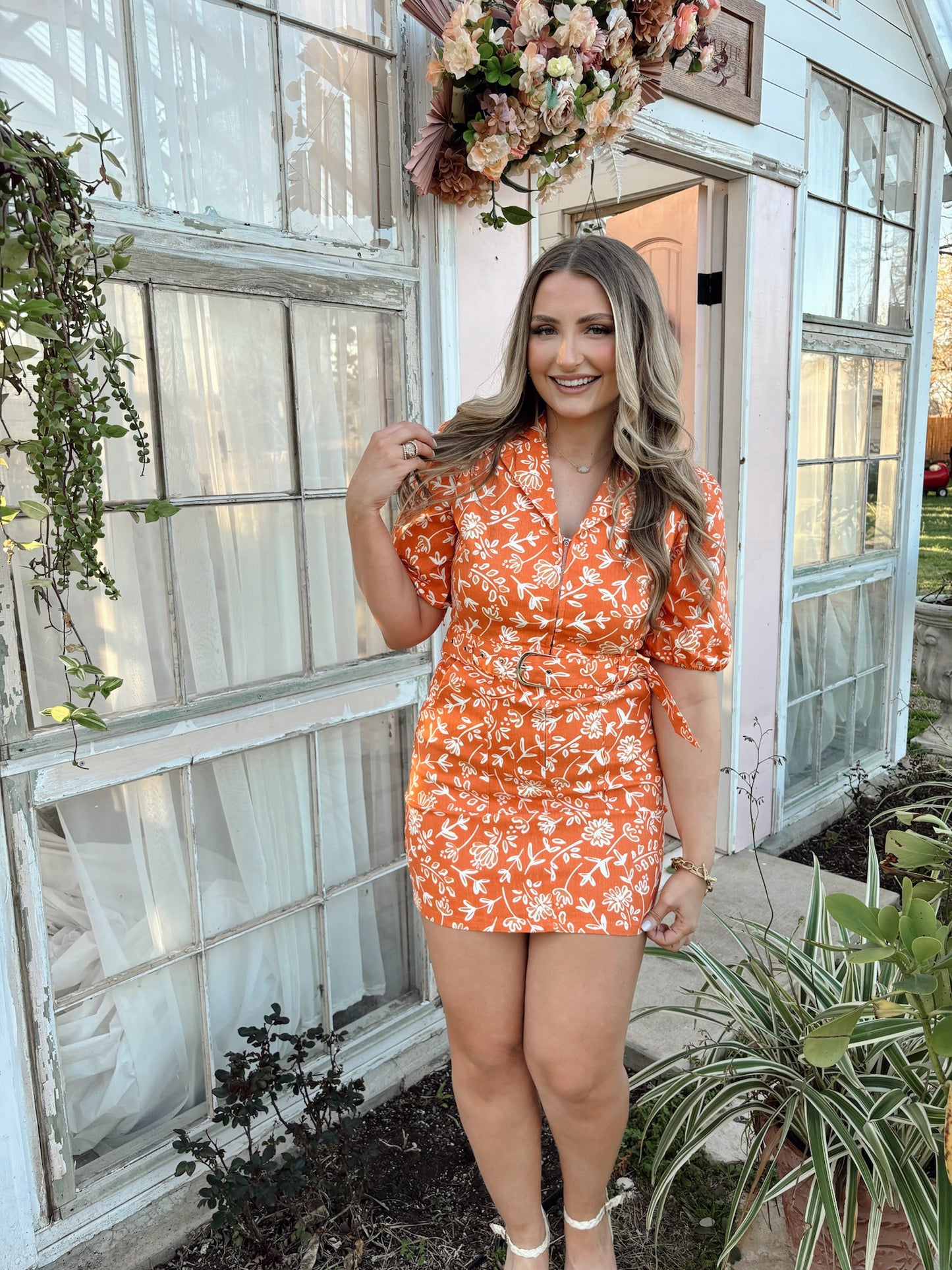 Poppy Floral Print Dress - Orange - The Pretty Peach