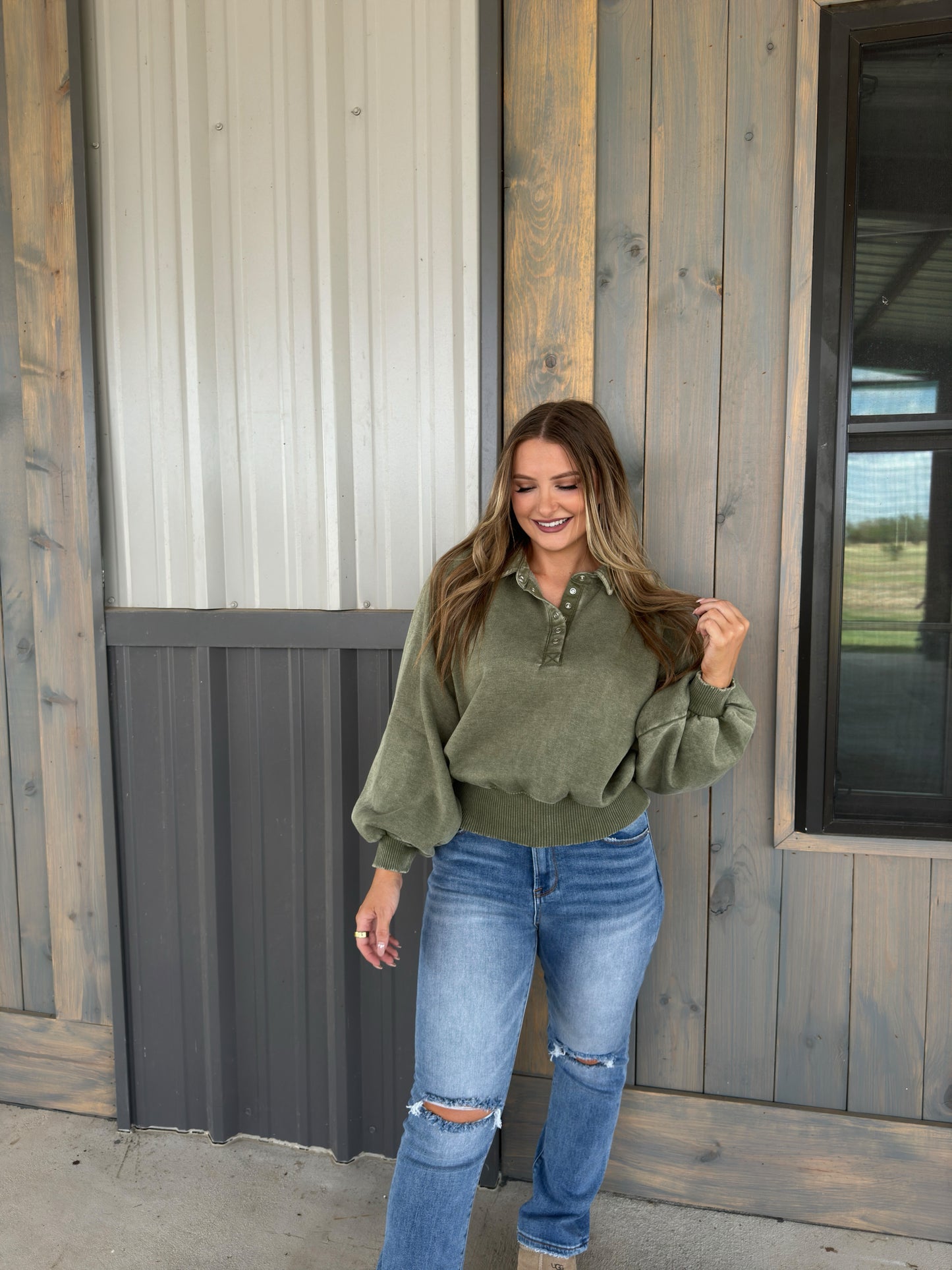 Gracie Acid Wash Fleece Button Up Pullover - Multiple Colors