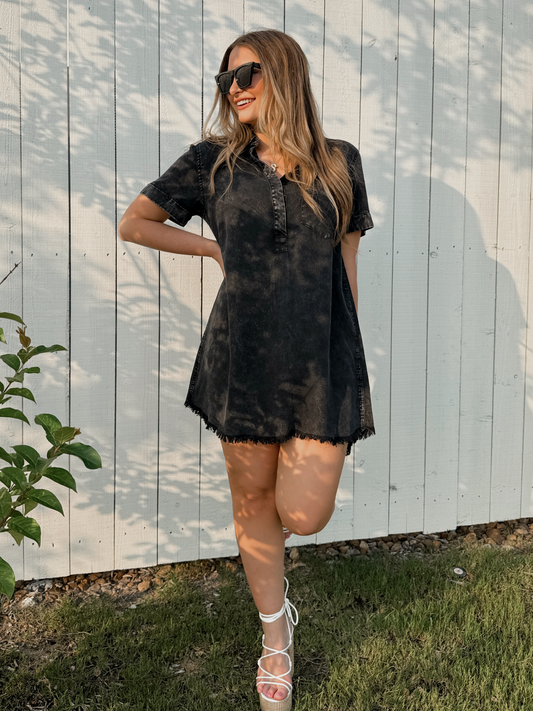 Pinky Promise Denim Dress - Ash Black - The Pretty Peach