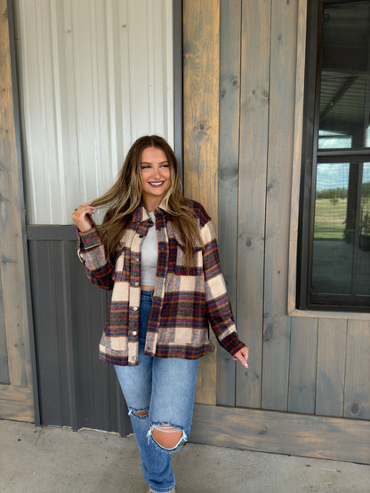 Leah Plaid Shacket - Brown Multi