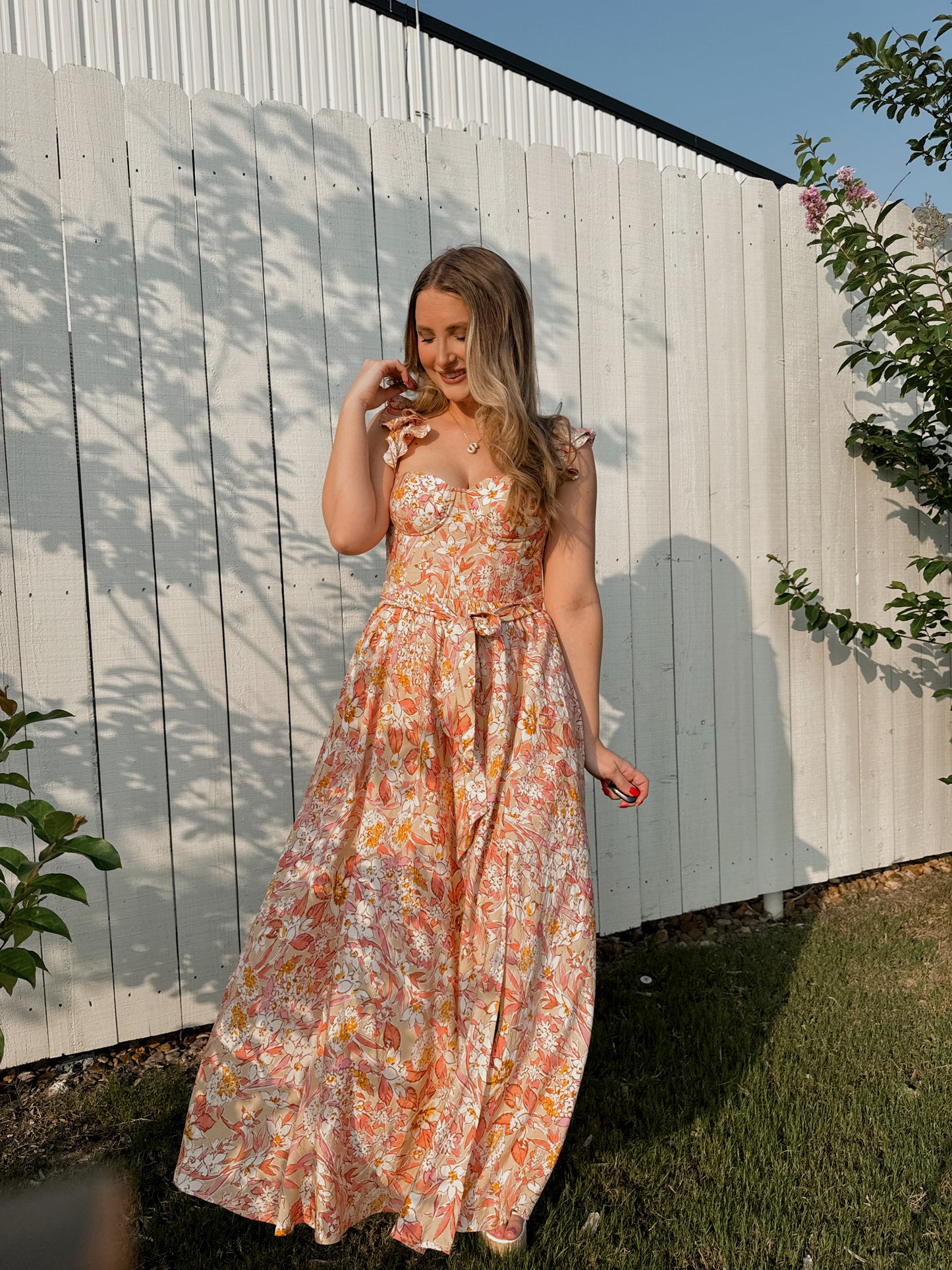 Daphne Corset Maxi Dress - Pink/Yellow Multi - The Pretty Peach