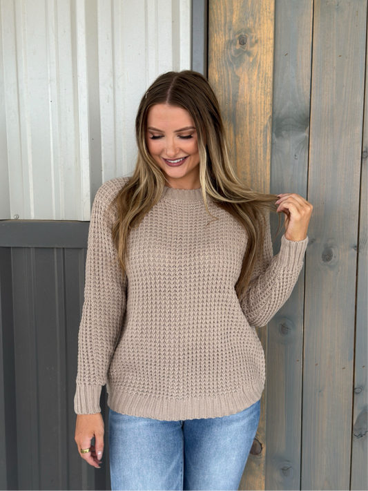 Miles Long Sleeve Waffle Sweater - Light Mocha