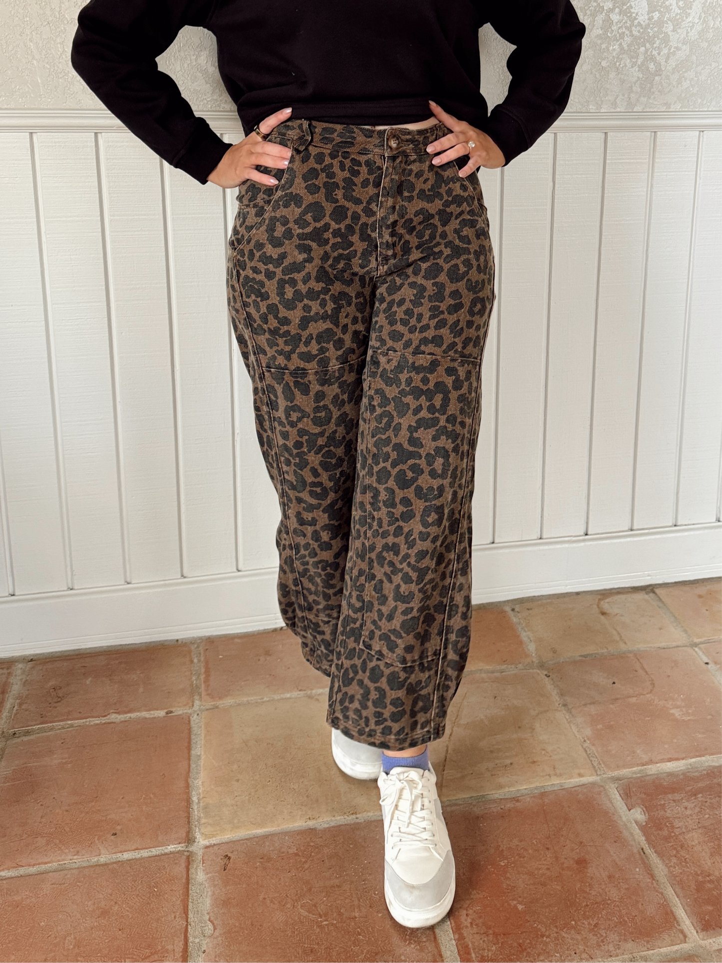 Olivia Leopard Barrel Jeans - Brown