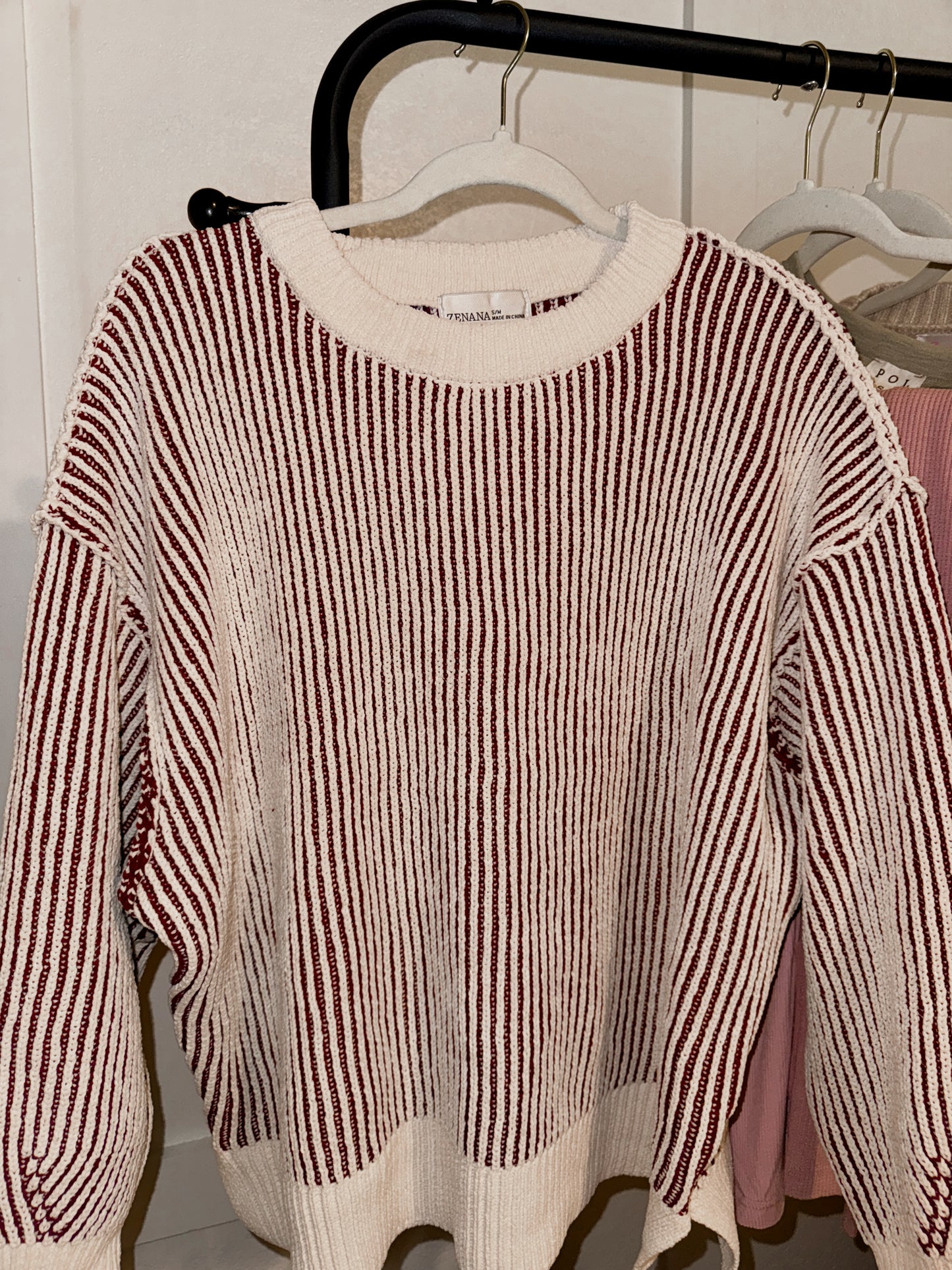 Darie Striped Sweater - Deep Red