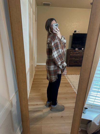 Harvest Wishes Oversized Plaid Shacket - Brown