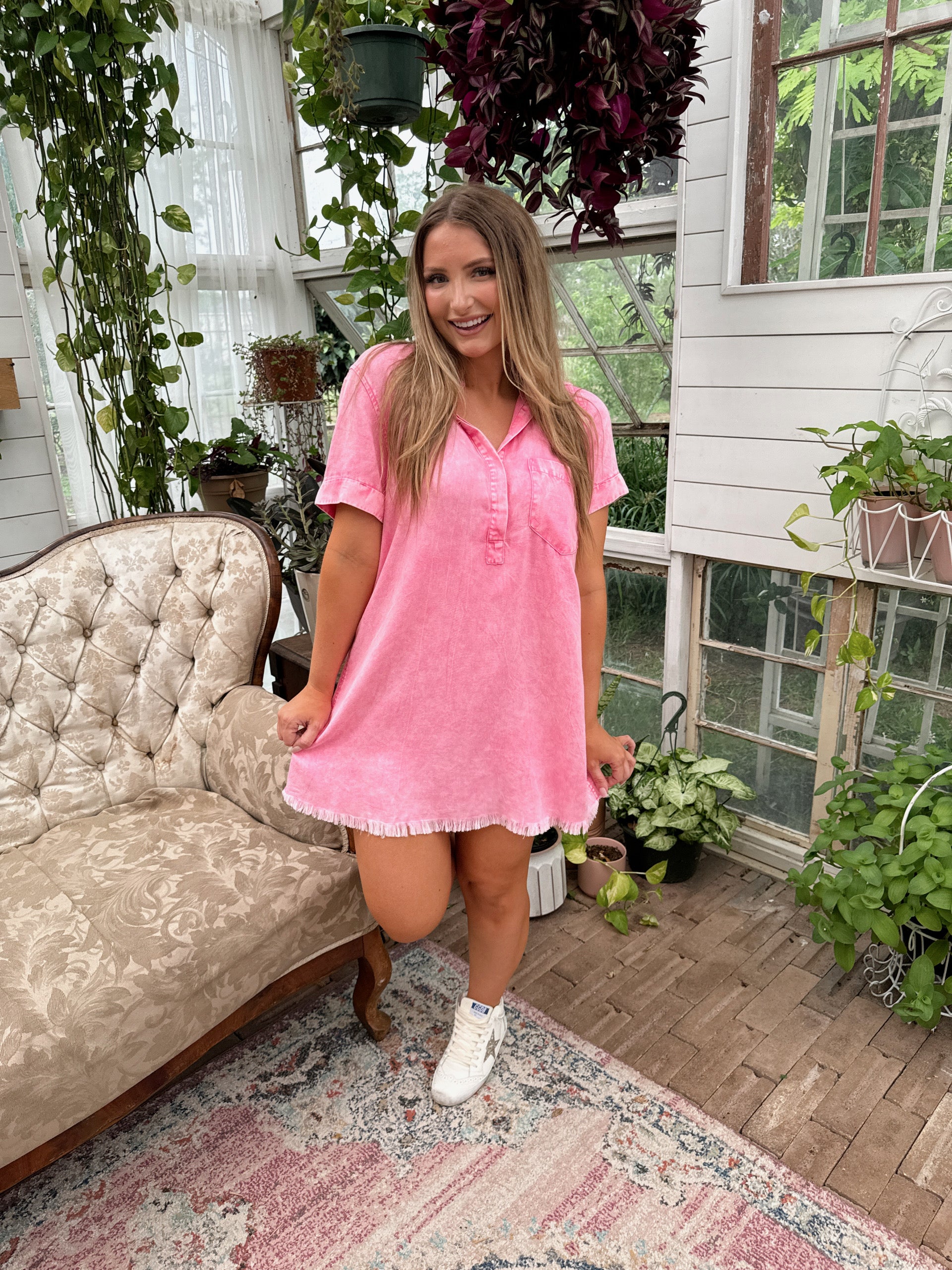 Pinky Promise Denim Dress - Washed Pink - The Pretty Peach