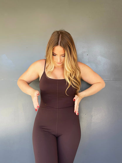 Taylor Flare Jumpsuit - Brown - The Pretty Peach