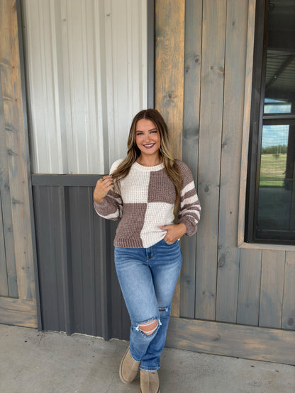 Shaina Colorblock Checkered Sweater - Mocha