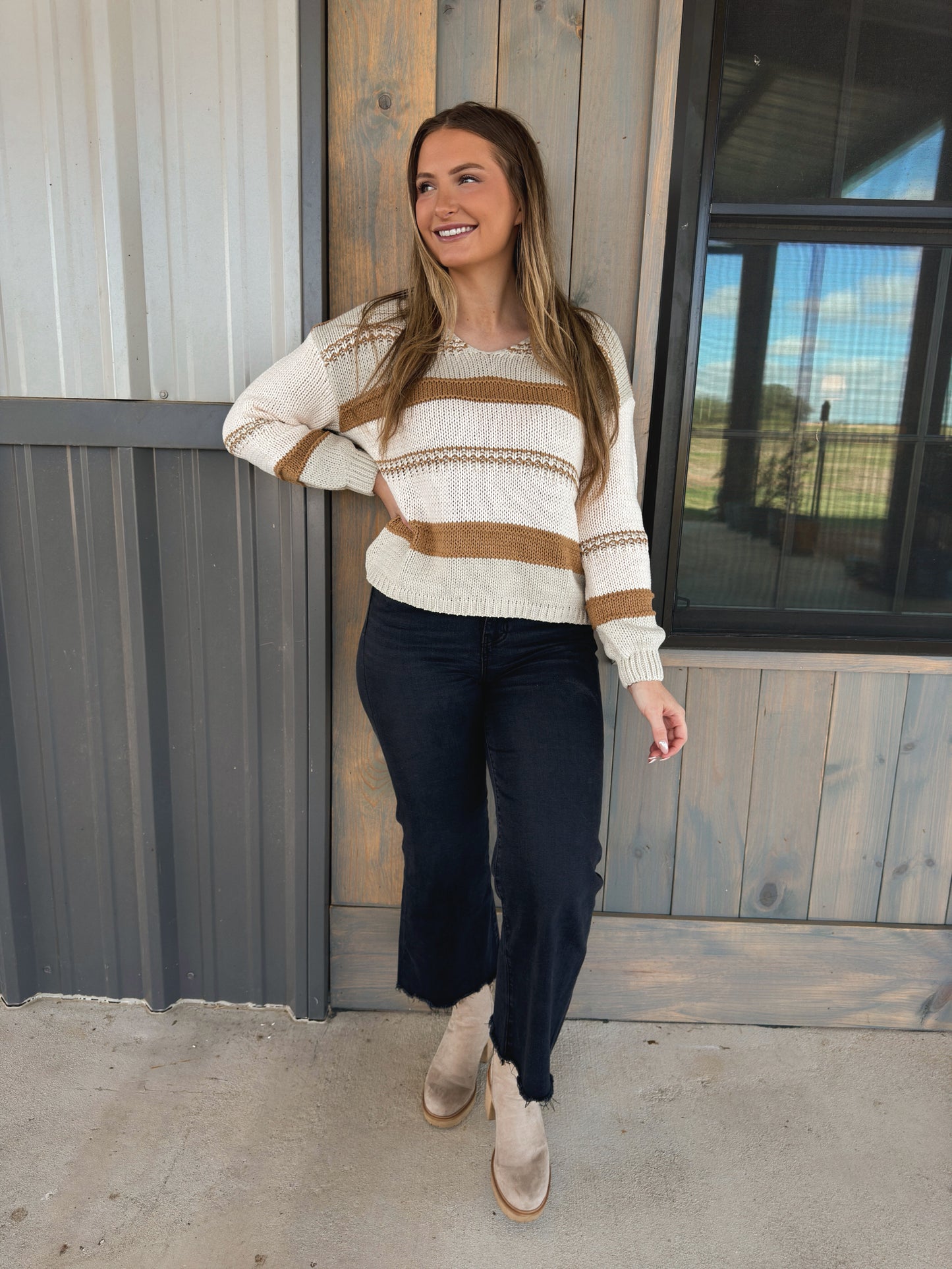 Latte Lover Striped Sweater - Taupe