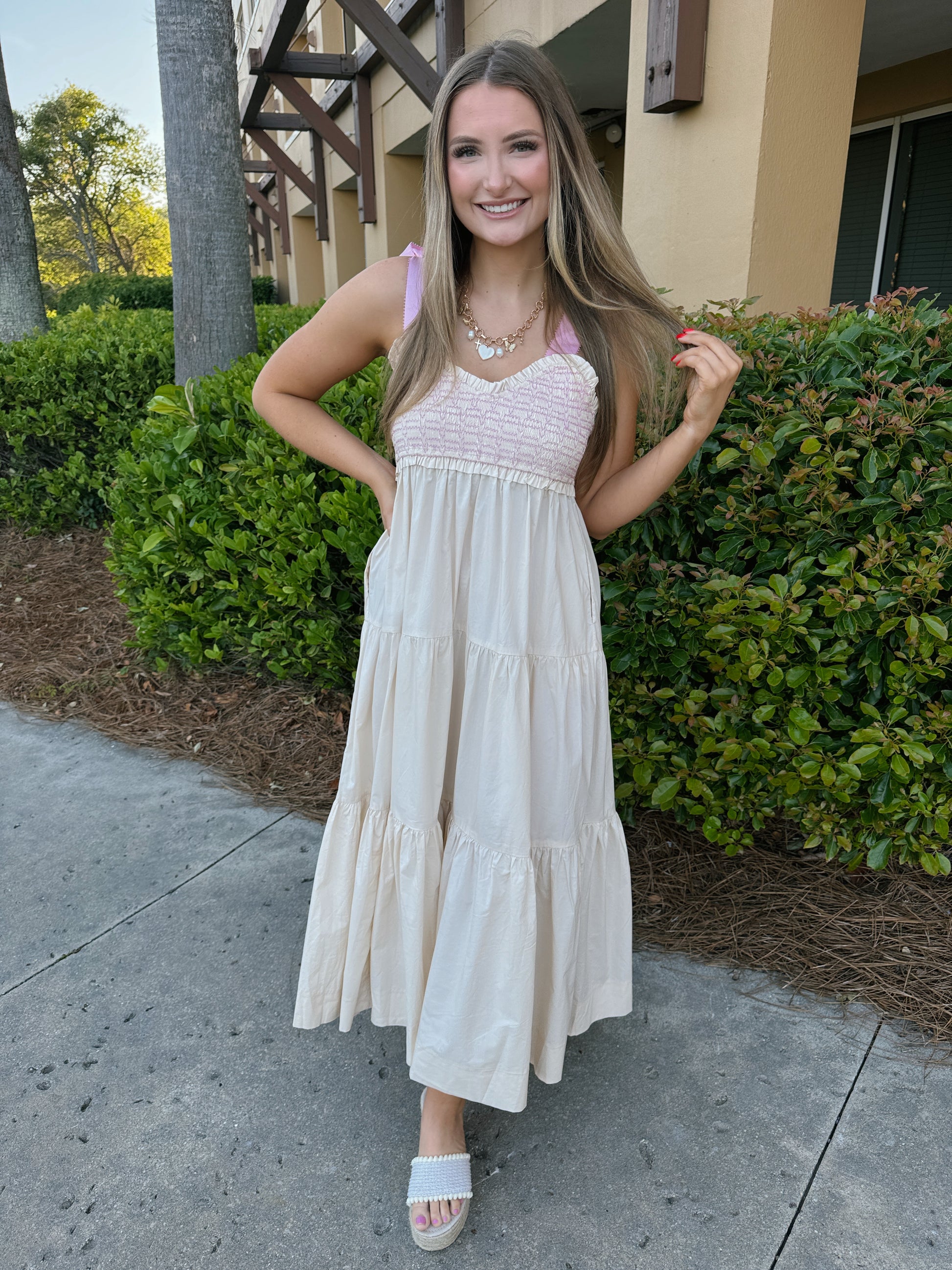 Gigi Smocked Maxi Dress - Cream - The Pretty Peach