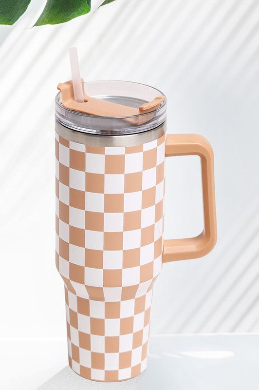 Checkered 40oz Tumbler with Handle - MULTIPLE COLORS